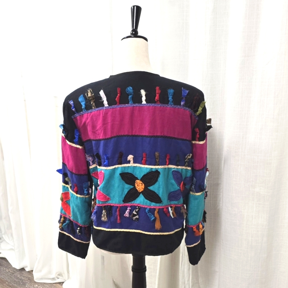 VTG Allure Patchwork Art to Wear Artsy Womens Jacket Size L Boho Chic Cottage - Picture 3 of 13
